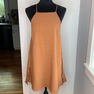 carly jean Los Angeles 2 layer flowy apron Rust dress with pockets